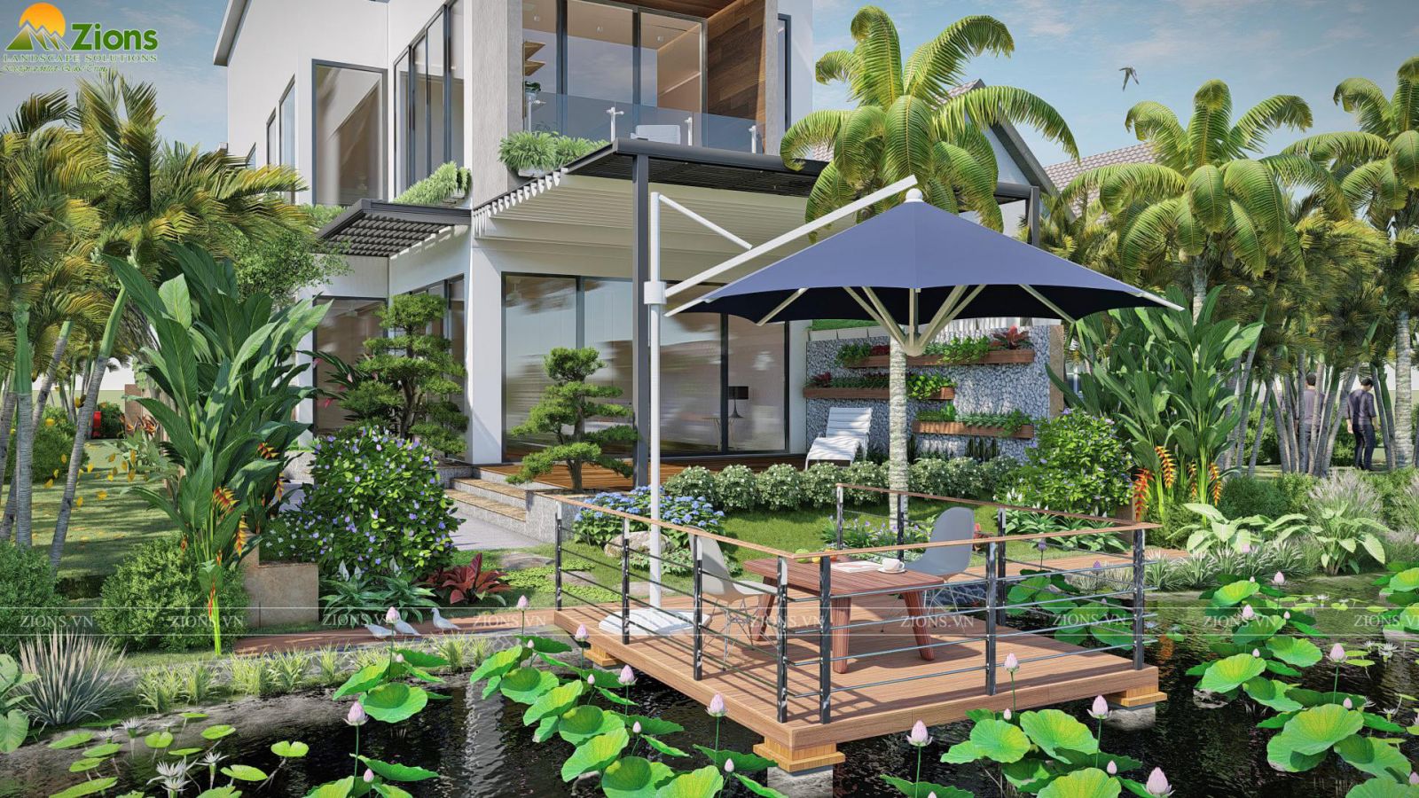 Thiết kế sân vườn biệt thự nhiệt đới tại Ecopark - Zions